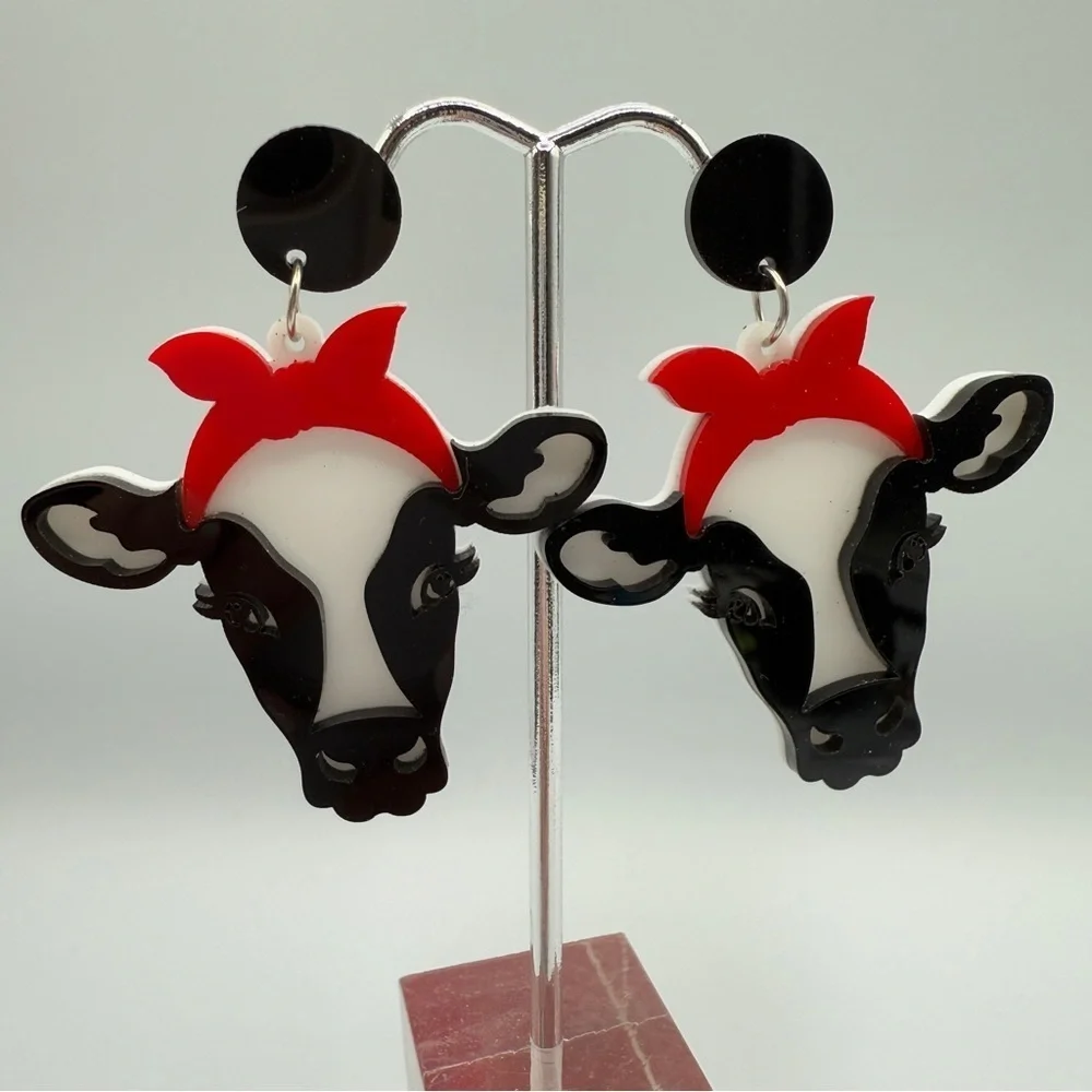 Milkmaid Dairy Cow Retro Acrylic Earrings
